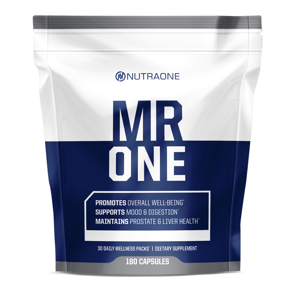 Men's daily multivitamin wellness packs in a blue bag.